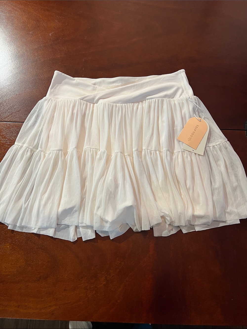 Blogilates women’s White Tiered ballerina Skort with Built-In Shorts